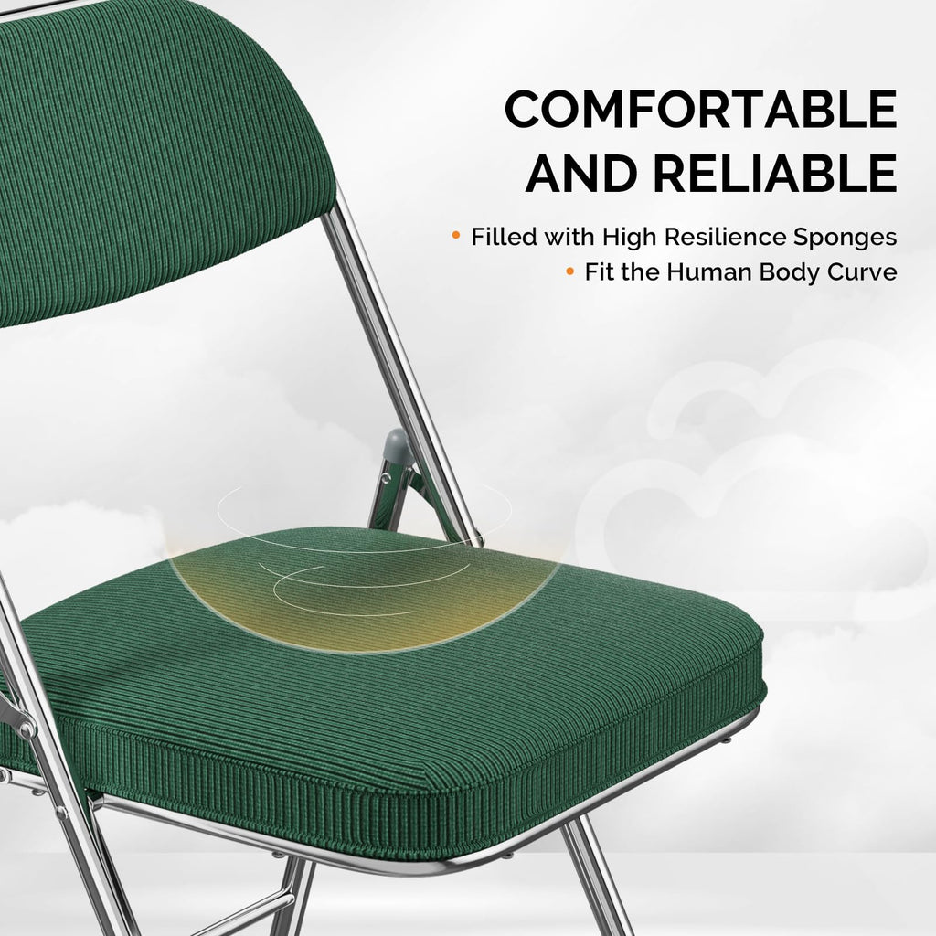 6 Pack Folding Chairs with Padded Seat & Backrest, Metal Frame, Durable Corduroy Fabric, 350 lbs Capacity, Set of 6