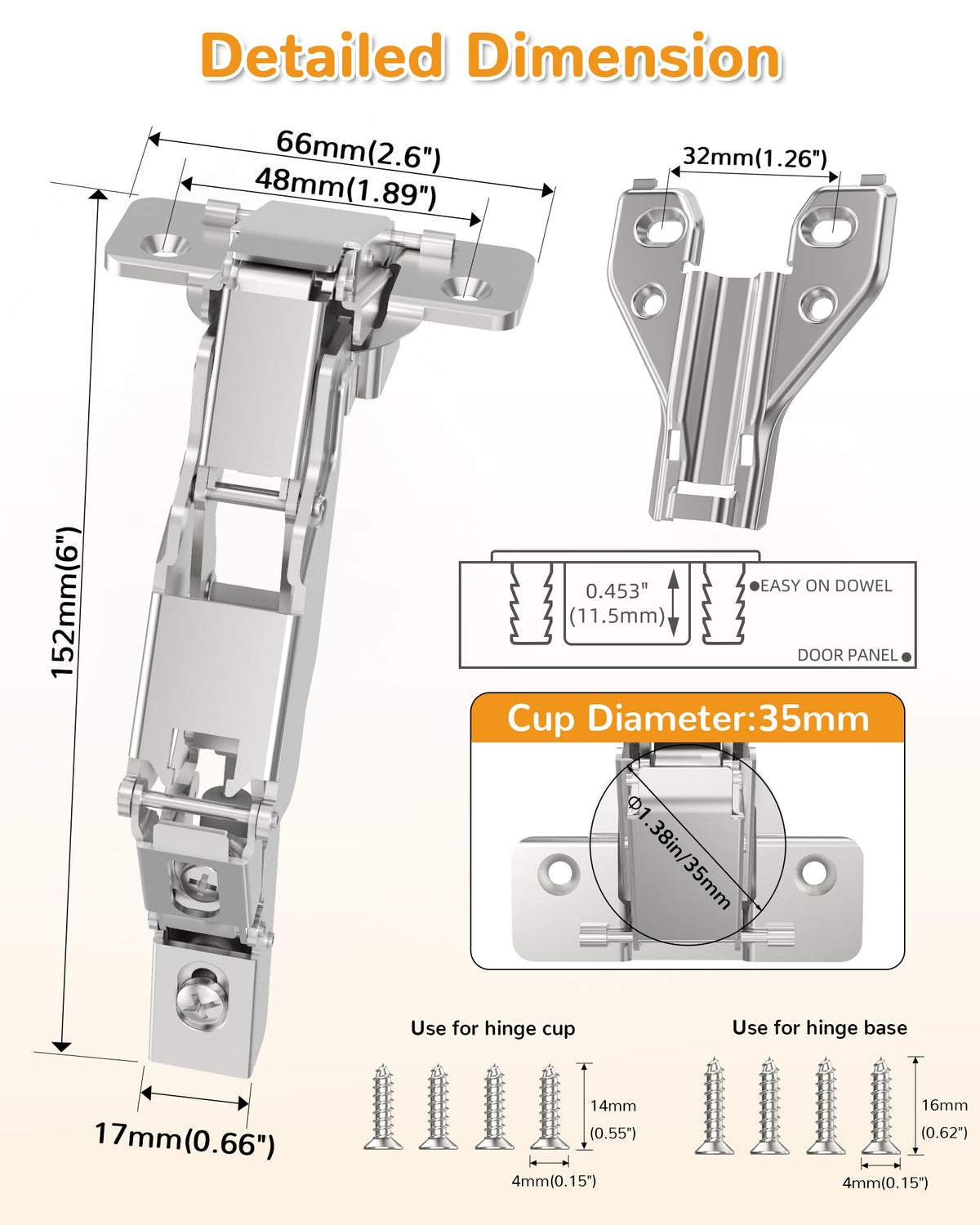 4 Pack 180 Degree Soft Close Cabinet Hinges, Lazy Susan & Kitchen Corner, 48mm Hole Distance, Concealed Face Frame &