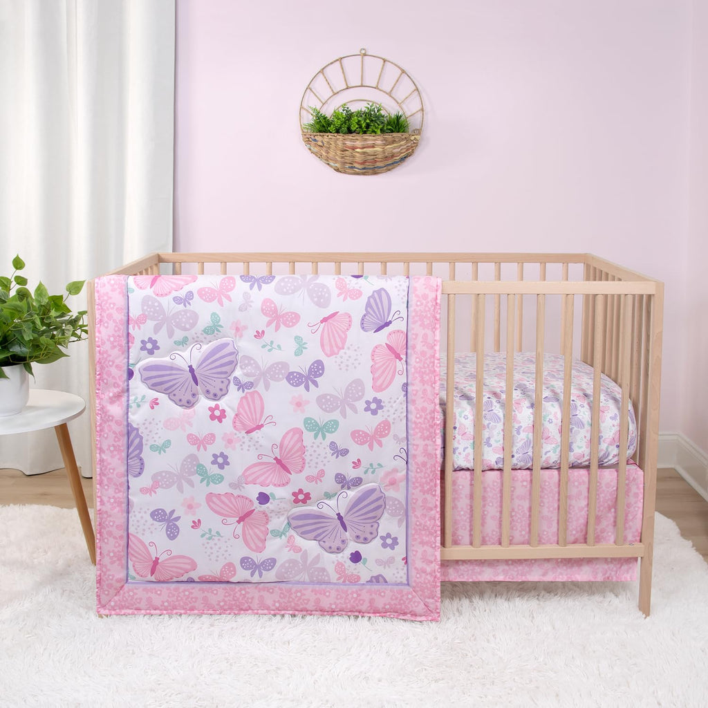 3 Piece Baby Crib Bedding Set for Girls - Newborn, Infant & Toddler Nursery Bed Set Decor with Fitted Crib Sheet