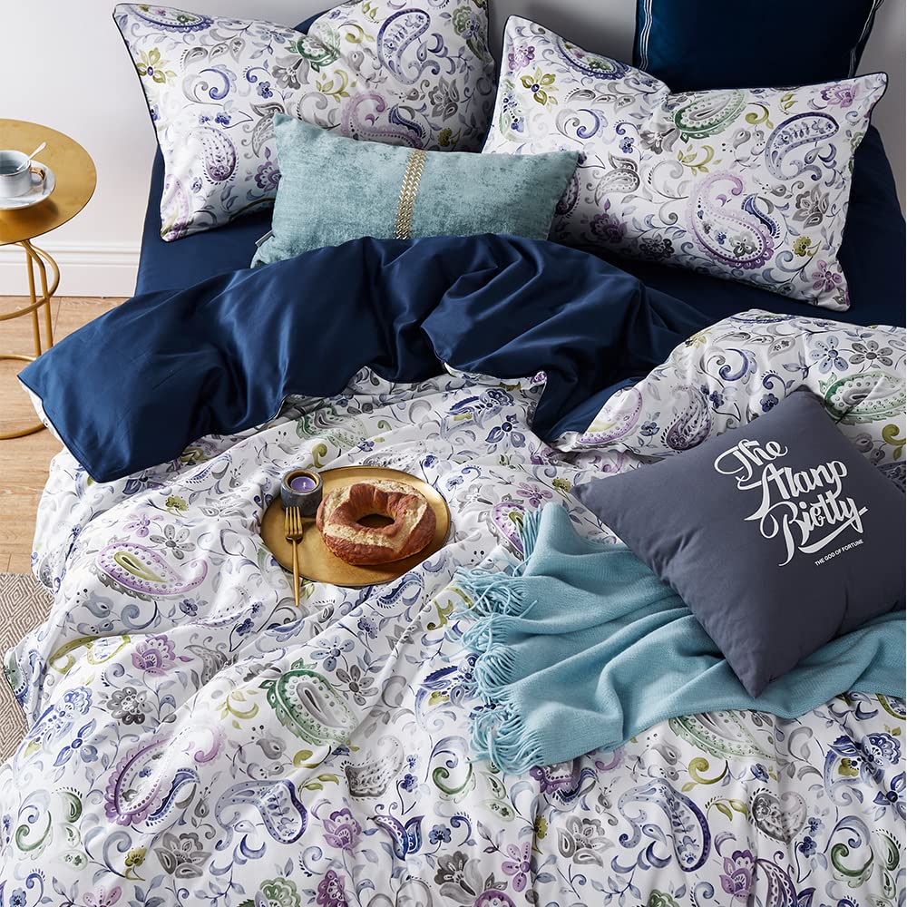 Duvet Cover Set, King, Microfiber, White Paisley Pattern, Boho Floral, 3 Pcs