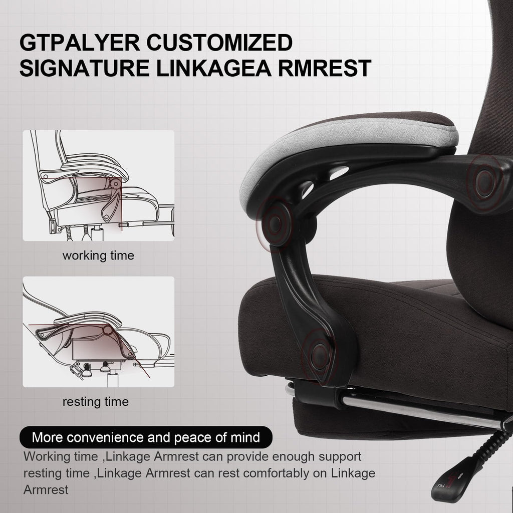 Gaming Chair with Footrest Fabric Office Chair with Pocket Spring Cushion and Linkage Armrests, High Back Ergonomic