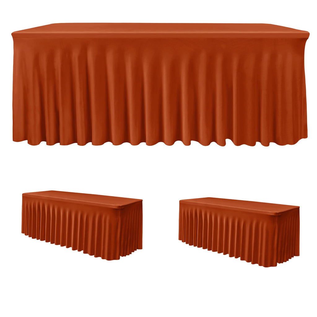 2 Pack Rust Spandex Table Skirts 6ft Fall Tablecloths Ruffle