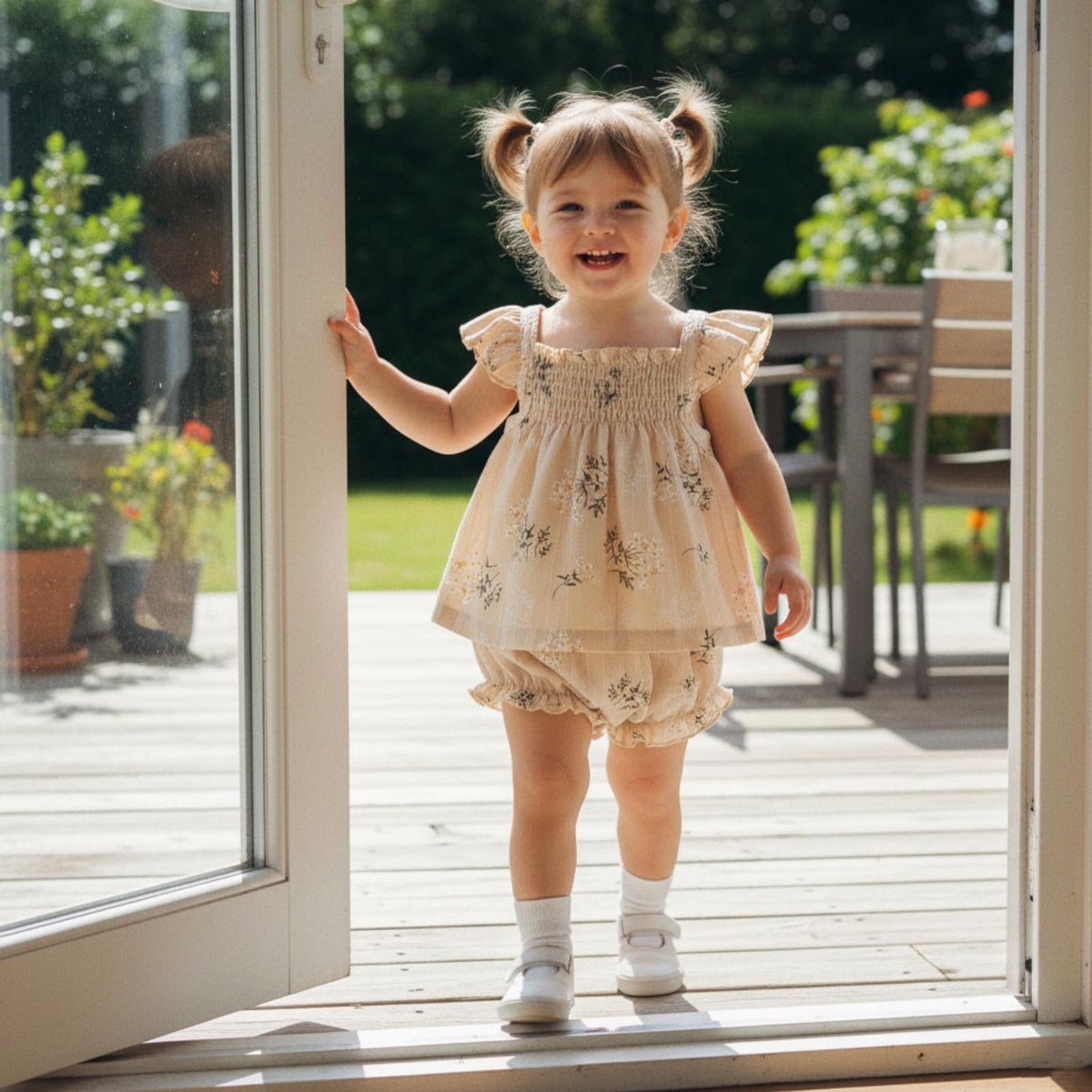 Infant Baby Girl Summer Smocked Clothes Floral Ruffle Shirt Tops Bloomers Shorts Toddler Cute Outfits Set