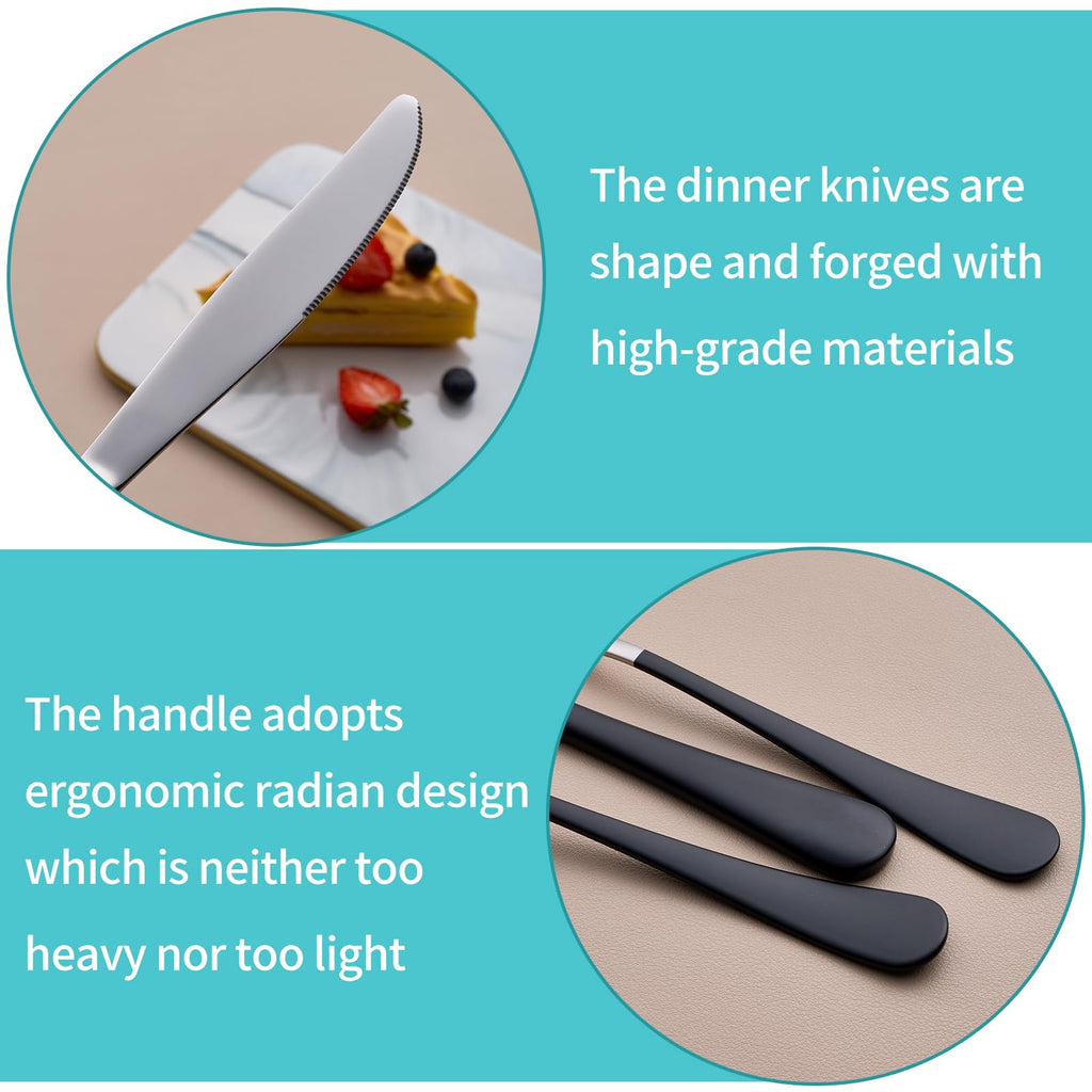 20-Piece Black Silverware Set for 4, 18/0 Stainless Steel Flatware Cutlery Utensils Set, Include Dinner Knives,Dinner