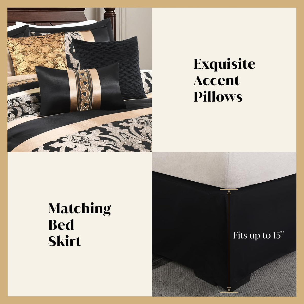 Black Gold Jacquard Comforter Set, 7PCS Bed in a Bag