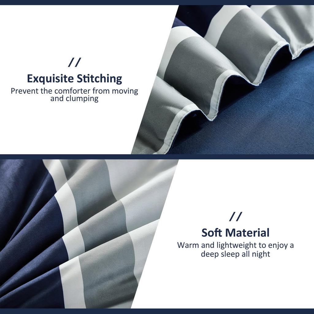 Comforter, Navy Blue Bedding Comforter Set for Bed, Striped Bed in a Bag Comforter Sets for