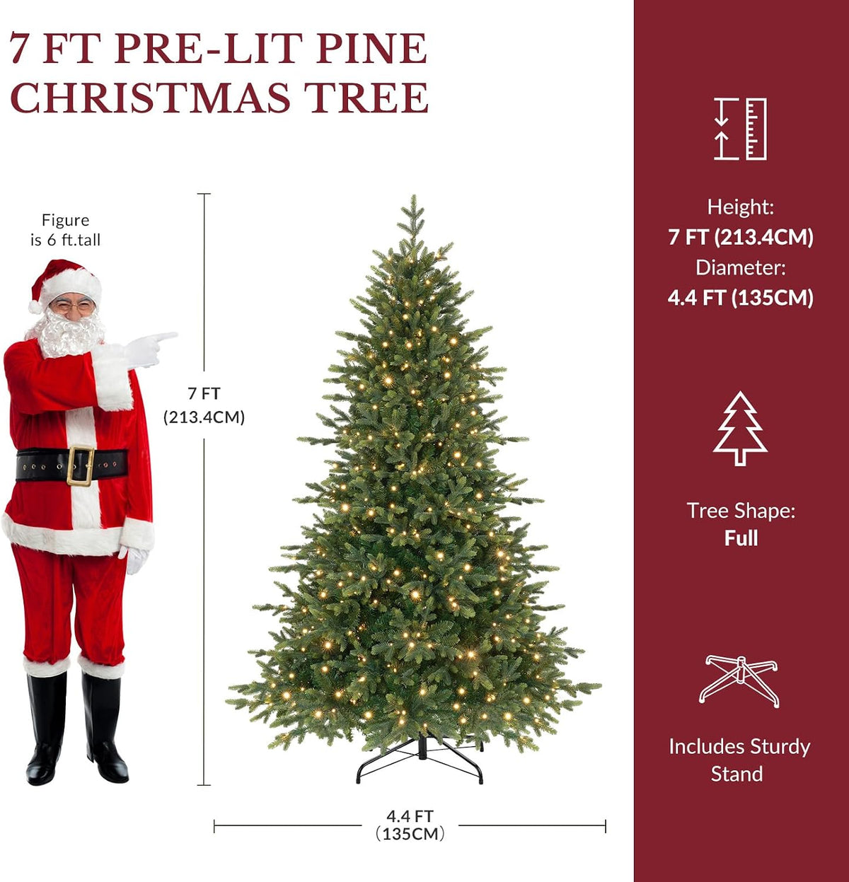 Prelit Artificial Fir Christmas Tree with Dual Color Lights