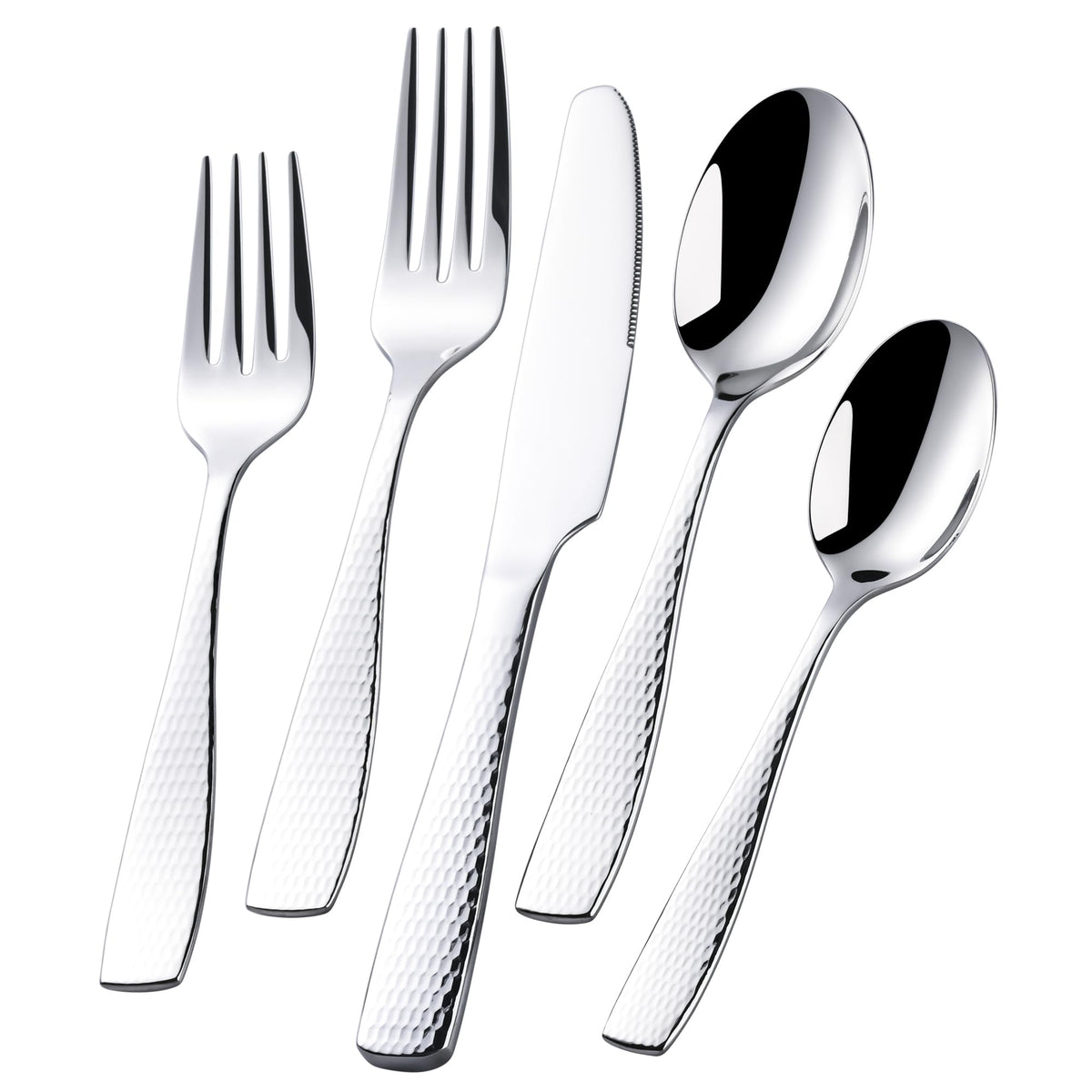 40 Piece Hammered Silverware Set for 8, 18/10 Stainless Steel Flatware