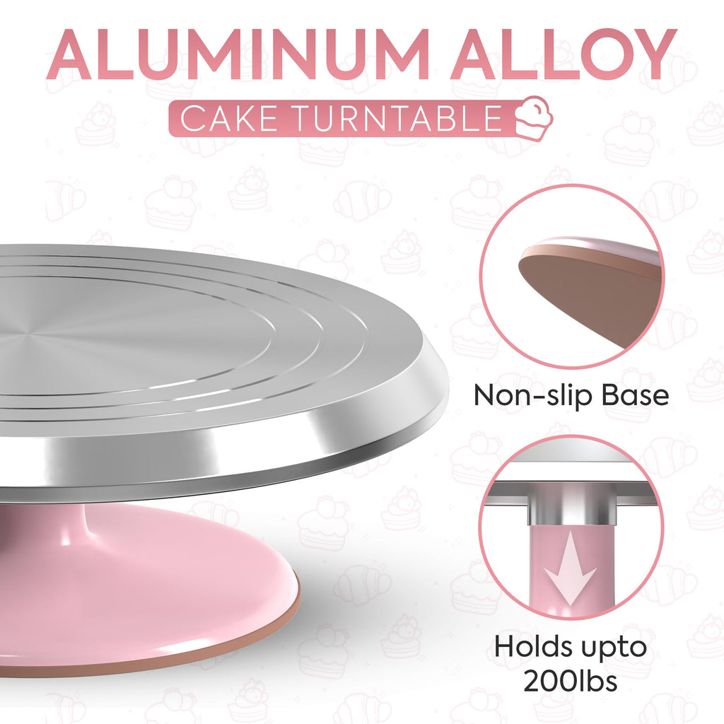 12 Inch Pink Aluminum Alloy Revolving Cake Stand for Cake Decorating