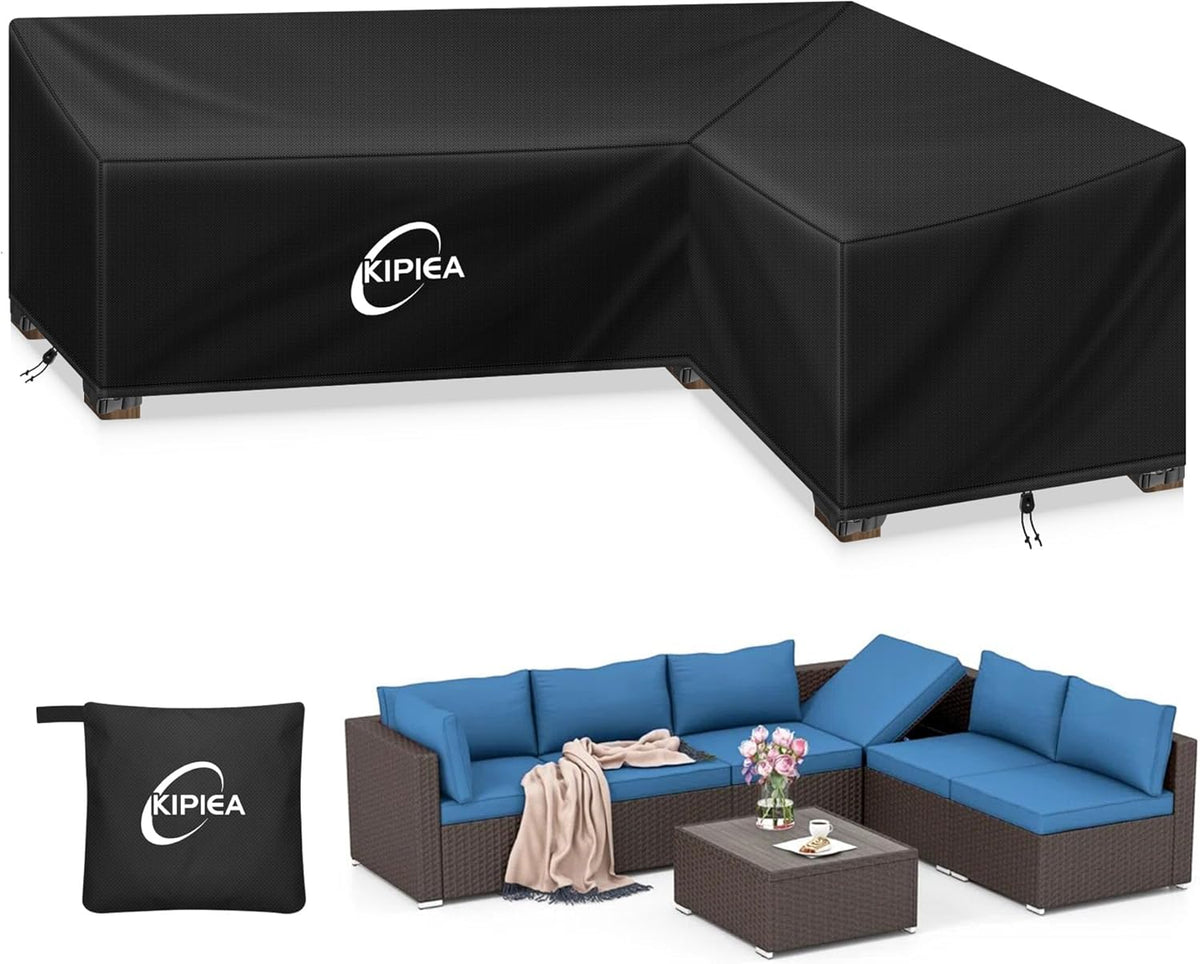 Patio L-Shaped Sectional Sofa Cover, 420D Heavy-Duty Oxford Fabric Outdoor Sectional Cover with 6 Windproof Buckles