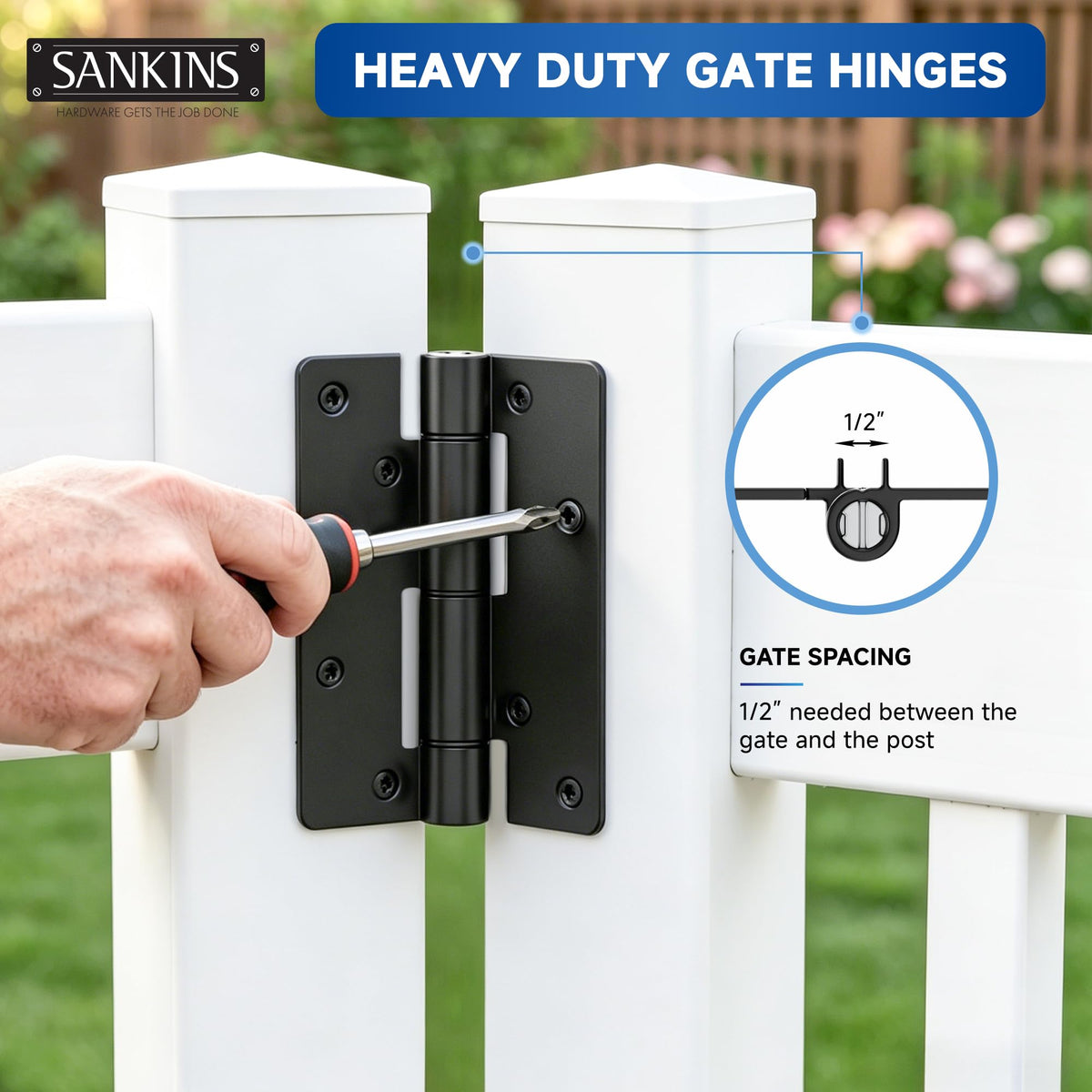 5-3/4" Adjustable Self Closing Aluminum Gate Hinges, Heavy Duty Gate Hinges for Metal Gates, Non-Legged Door Hinges