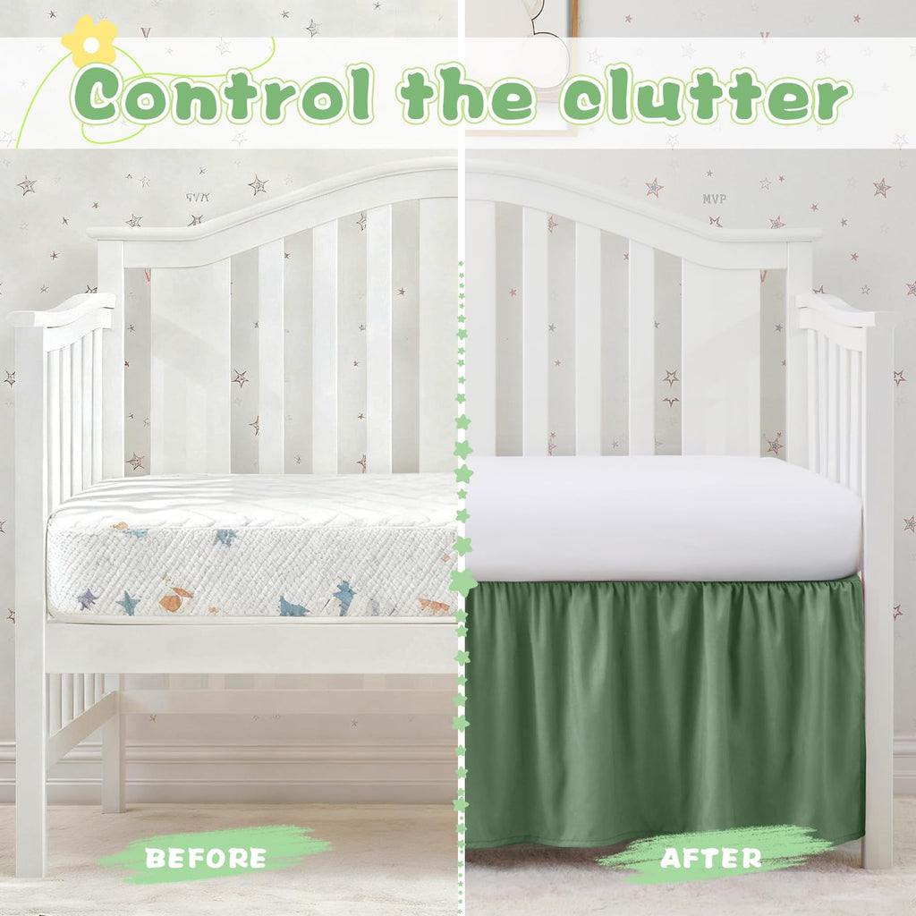 Sage Green Crib Skirt Dust Ruffle, Microfiber Crib Bed Skirt