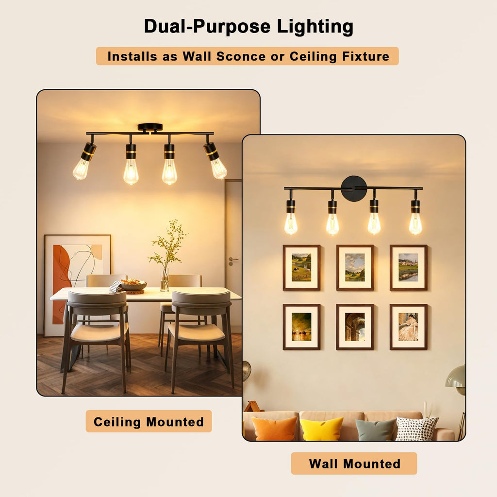 Track Lighting, Rotatable Ceiling Spotlight, Black Gold, E26