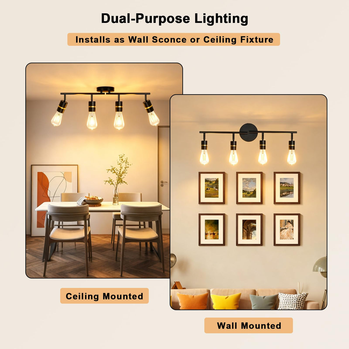 Track Lighting, Rotatable Ceiling Spotlight, Black Gold, E26