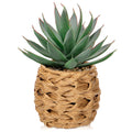 Succulents Plants Artificial Decor, Realistic Potted Fake Agave Plant in Wicker Basket, Cute Aloe Maguey Faux Plant