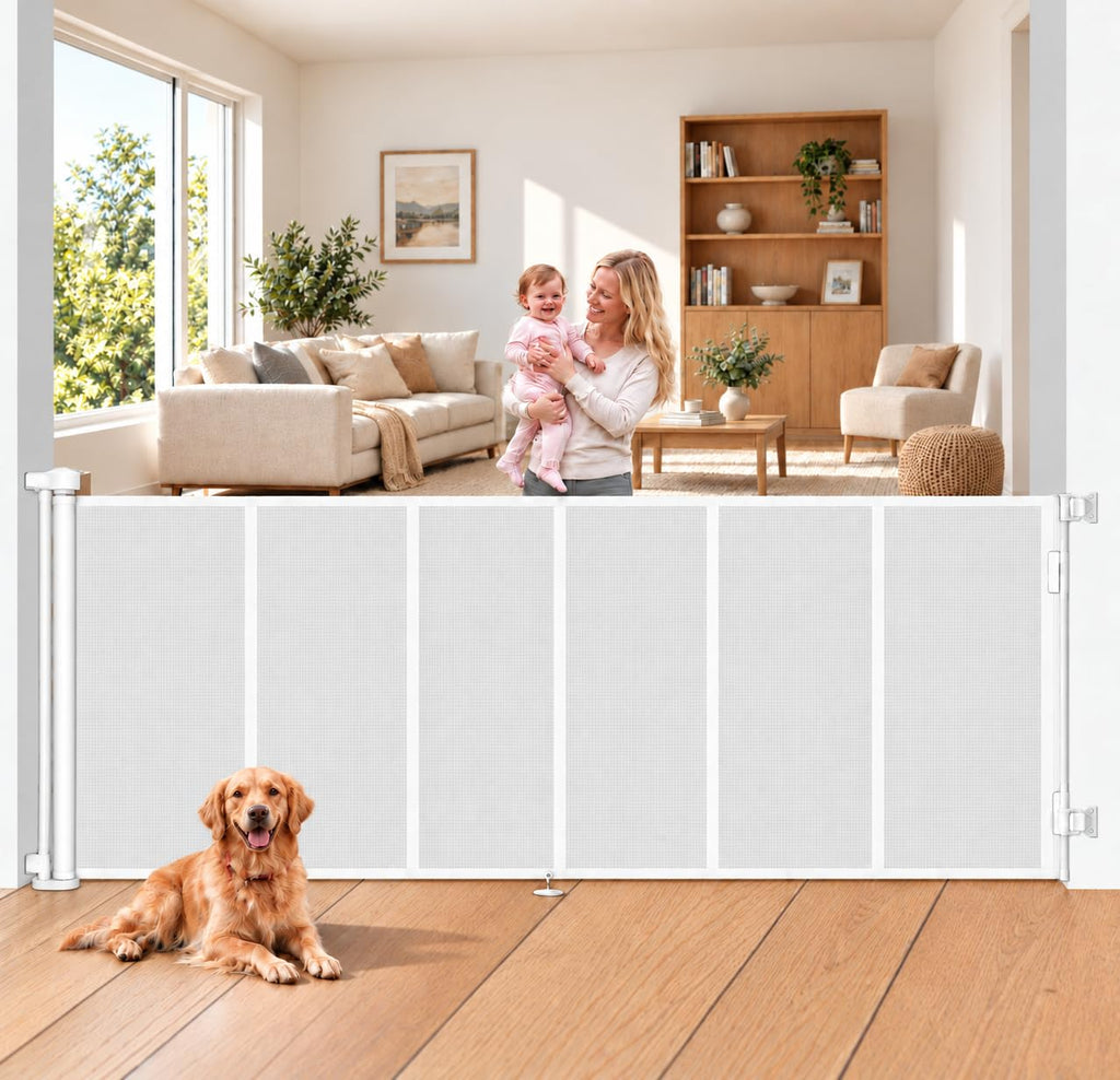 120" Extra Wide Retractable Baby Gate, 43" Tall Dog Gate for Stairs