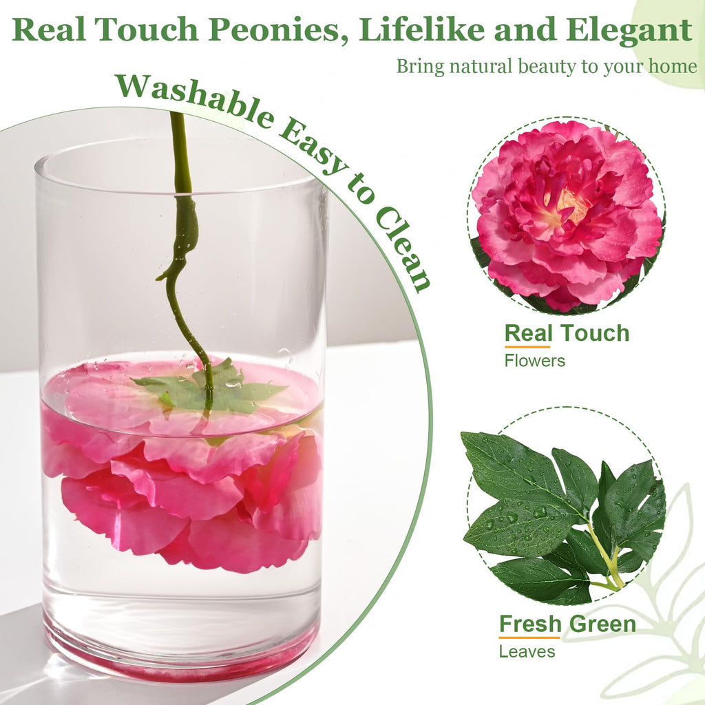 3 Bouquets Peonies Artificial with 22'' Long Stems, Latex Real Touch Faux Peony, Fake Peonies Bouquet for Table