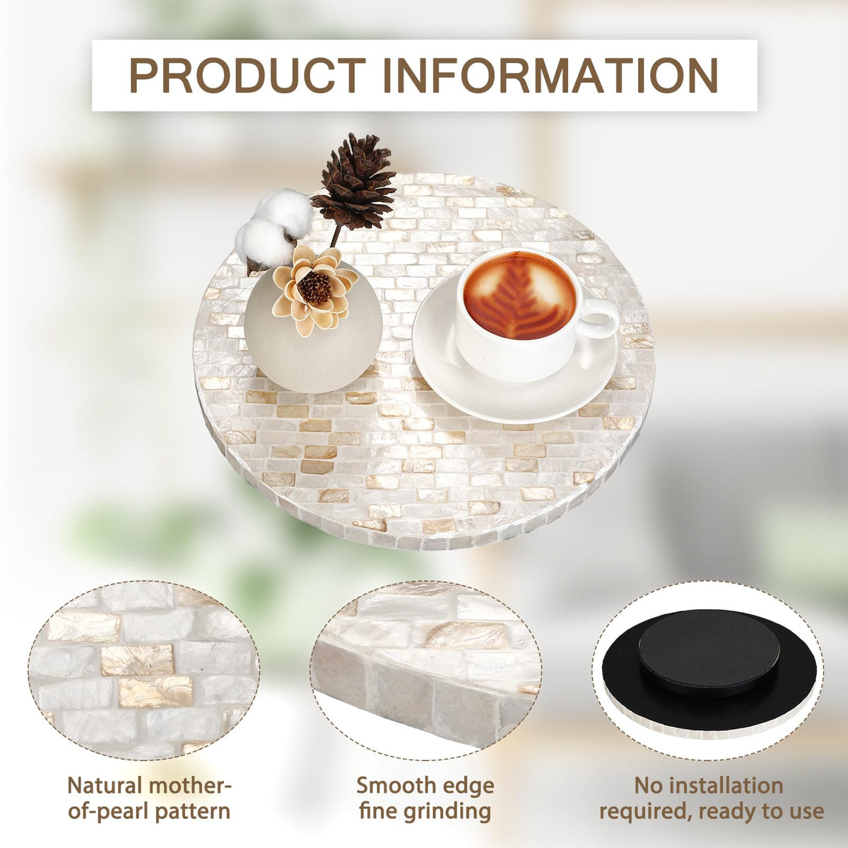 Mother of Pearl Lazy Susan, Round, Marble