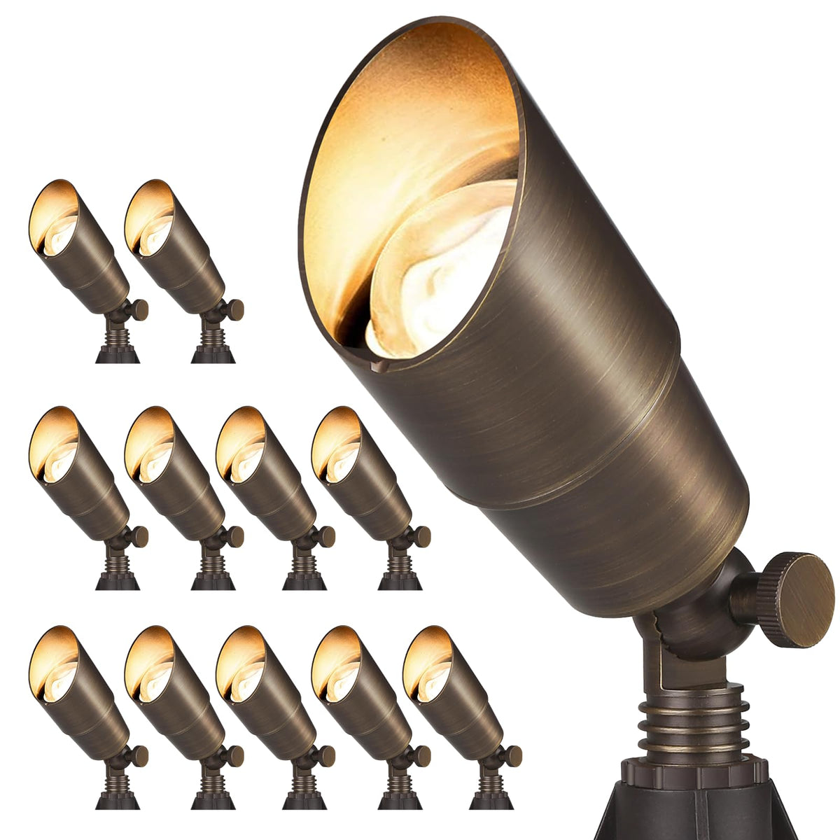 Solid Brass Outdoor Landscape Spotlights-12 Pack, Low Voltage Heavy Duty LED Spot Light Waterproof for Garden