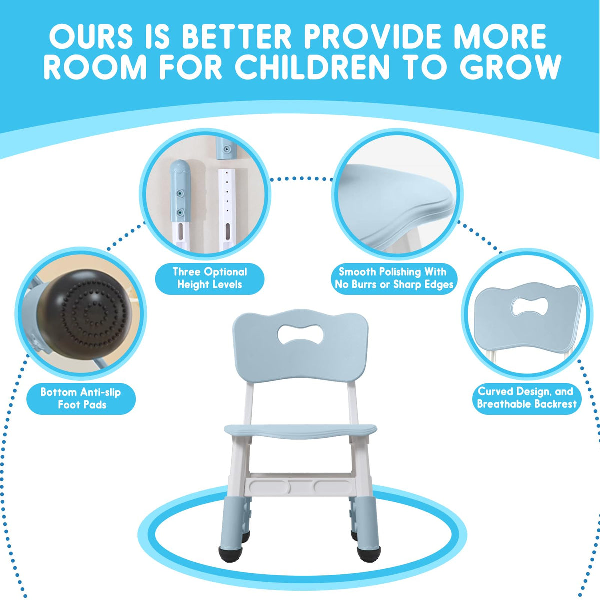 Kids Height Adjustable Toddler Chair Max Load Plastic Indoor Outdoor for Children Age 1-6 School Home Daycare