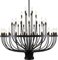 Forty-Eight-Light Large Black Chandelier for High Ceiling Entryways