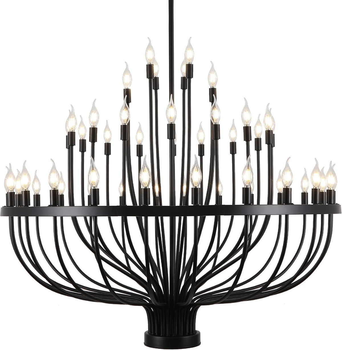 Forty-Eight-Light Large Black Chandelier for High Ceiling Entryways