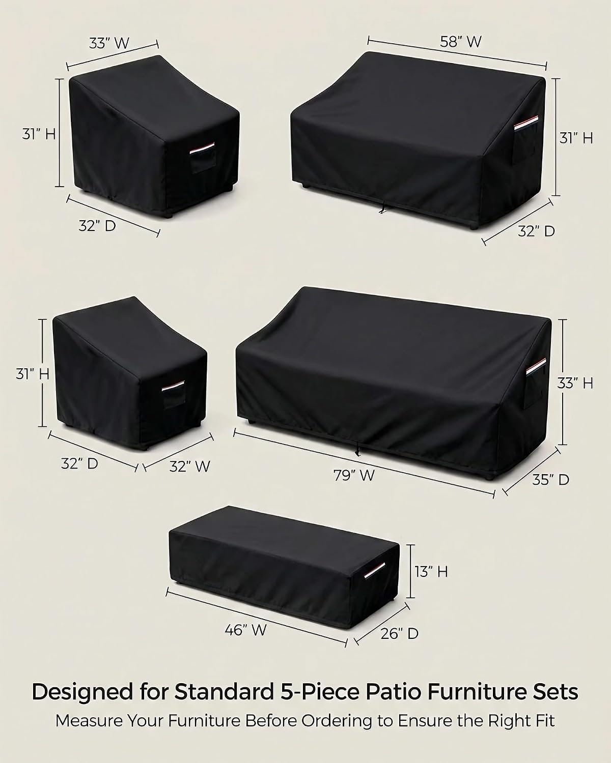 Patio Furniture Cover Set, 5-Piece Outdoor Furniture Cover Waterproof, Covers for Sofa, Loveseat, Chairs & Coffee