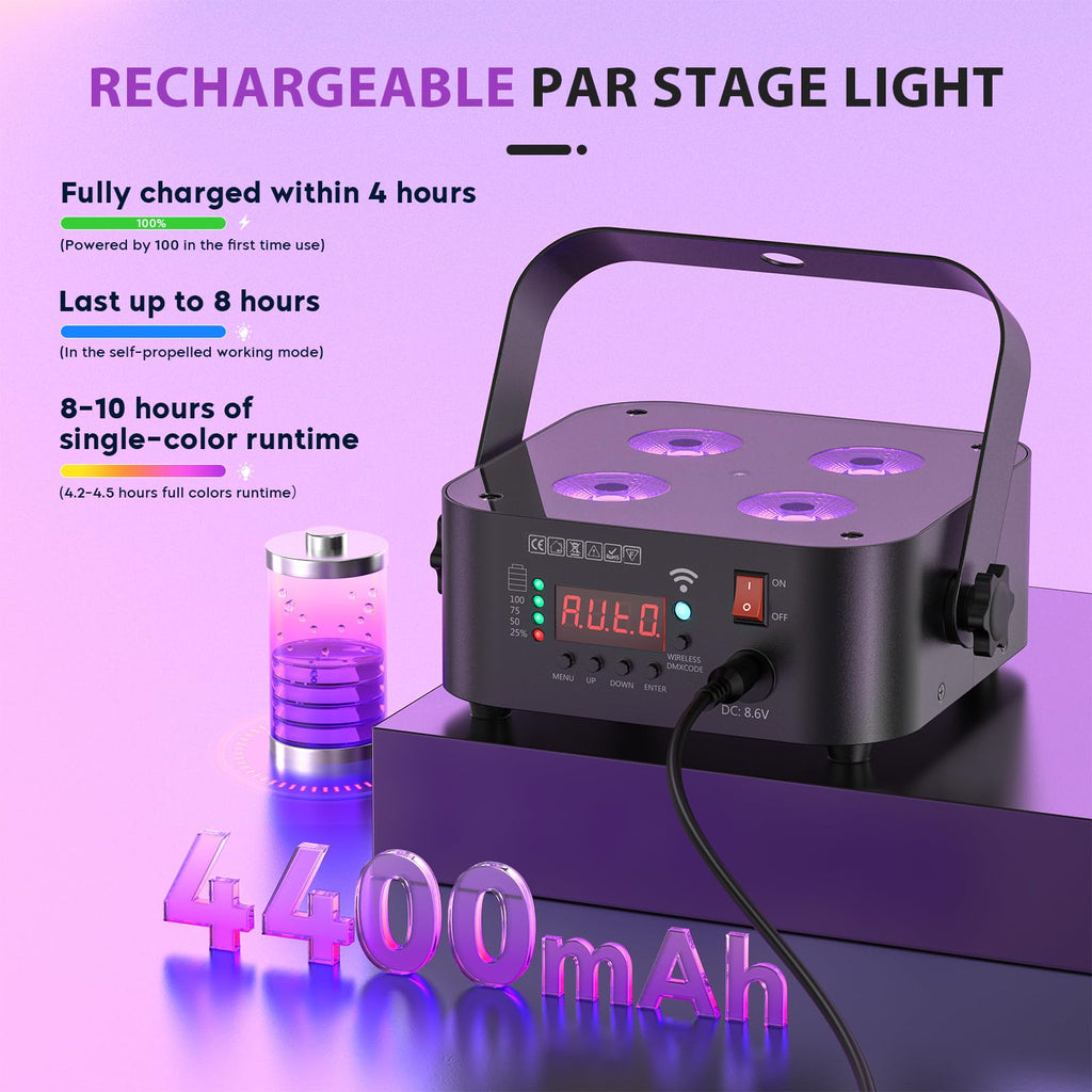 Mini Rechargeable Stage Lights, 6/8/10CH Par Lights