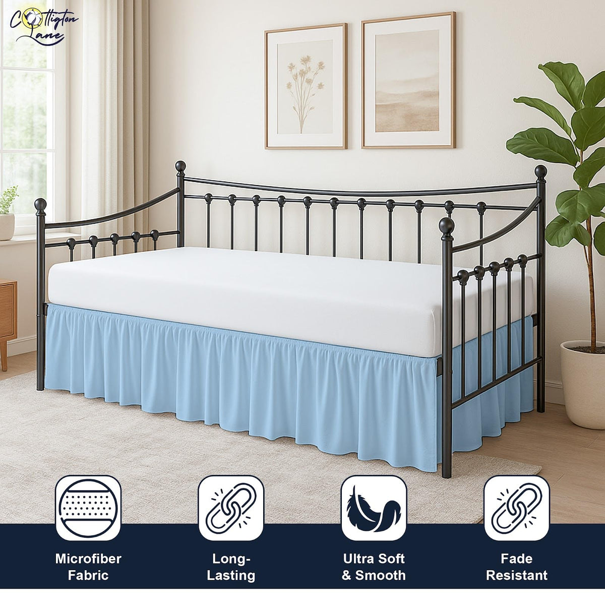 Daybed Skirt with Split Corners Gather Dust Ruffle Bedskirt 21 Inch Drop, Premium Hotel Quality Brushed