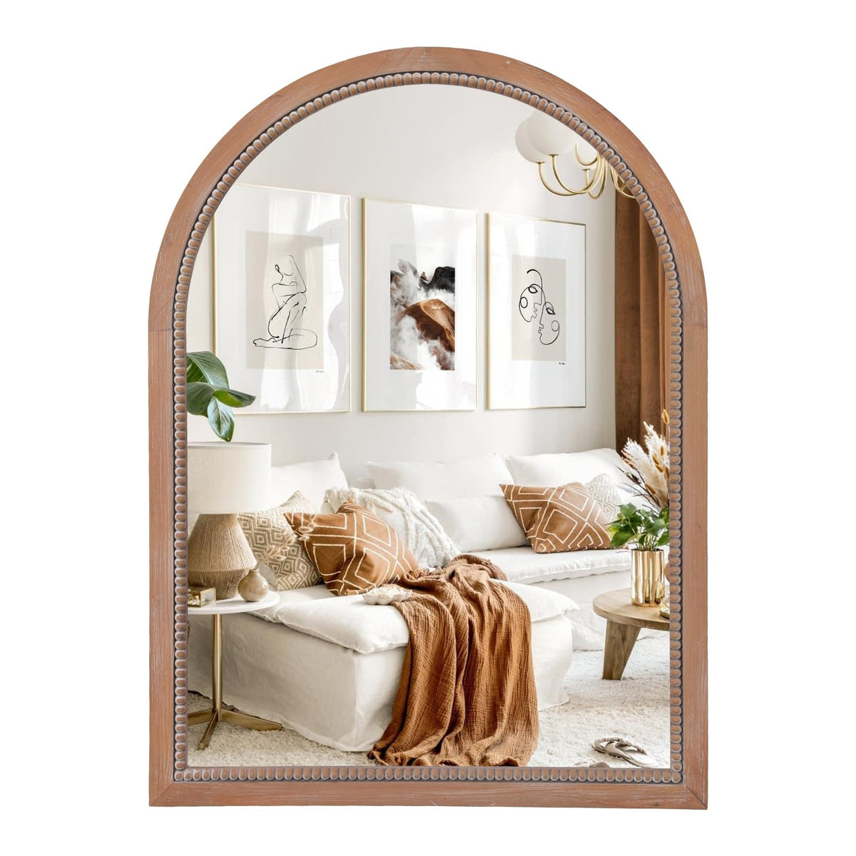 Arched Wood Mirror, 22x30" Farmhouse Vanity Boho Bathroom Wall Mirrors