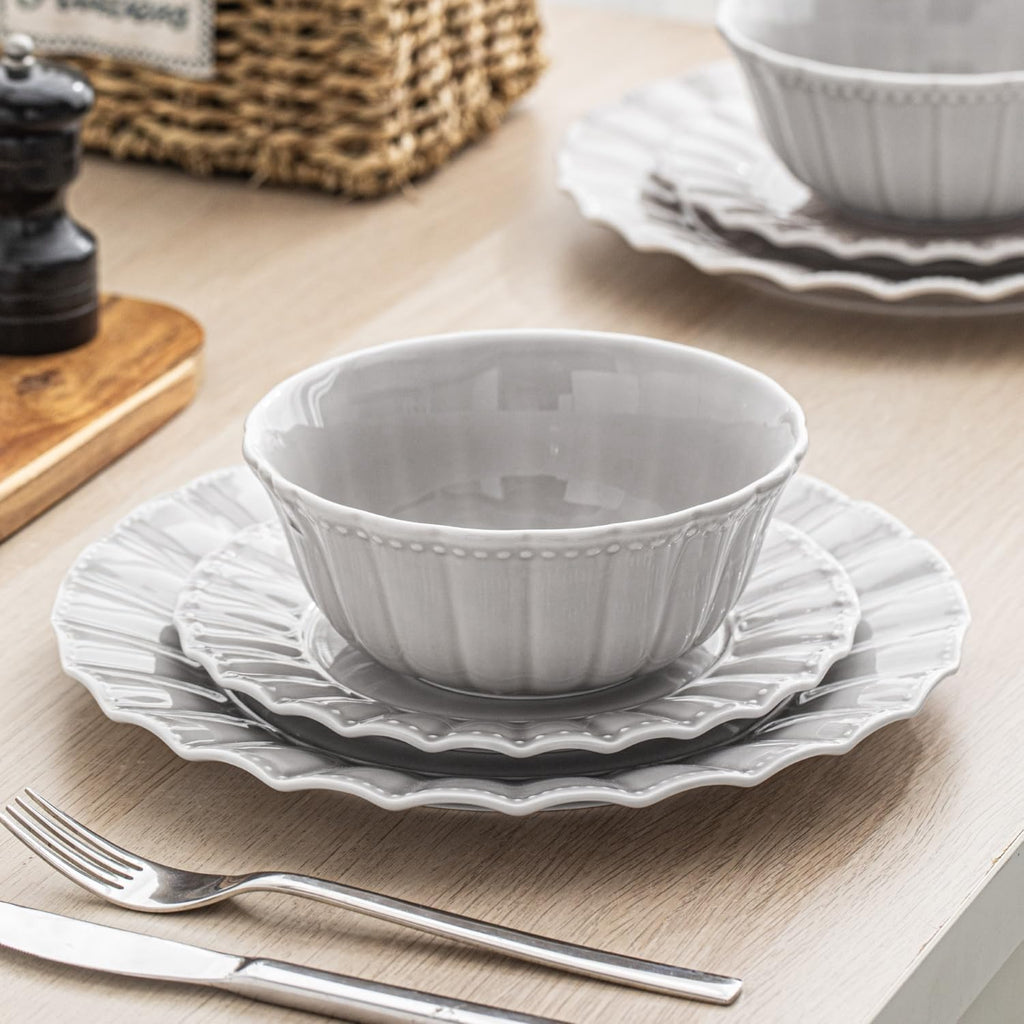 Dinnerware set, 12 Piece plates and bowls sets for 4, Ceramic Modern dish set for party, Porcelain dish set, House
