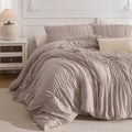 Oversized King Comforter(120"x98"), Taupe Ruched Ruffle California King Comforter Set, 3 Pieces Lightweight Extra Large