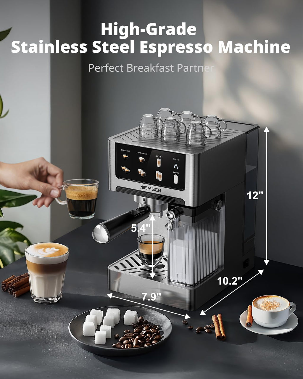 20 Bar Espresso Machine with Automatic Milk Frother, Cappuccino & Latte Coffee Maker with Quick Brew Dual Boiler