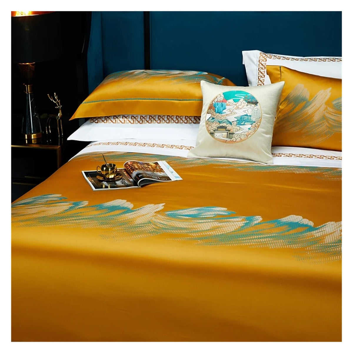 1200Tc Brocade Jacquard and Egyptian Cotton Luxury Bedding Set Smooth Soft Quilt Cover Set Flat/Fitted Bed Sheet