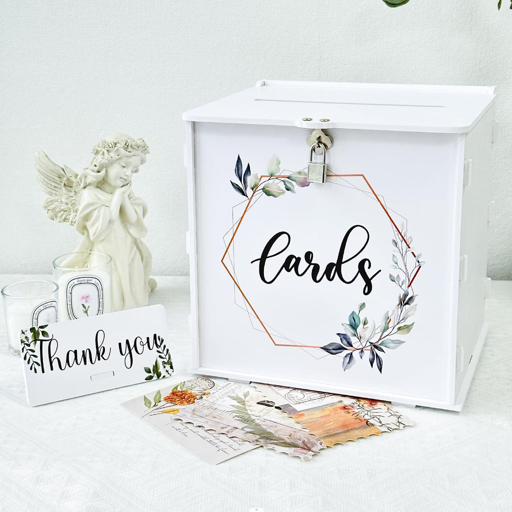 White Wedding Card Box with Lock, PVC Envelope Money Card Box for Wedding