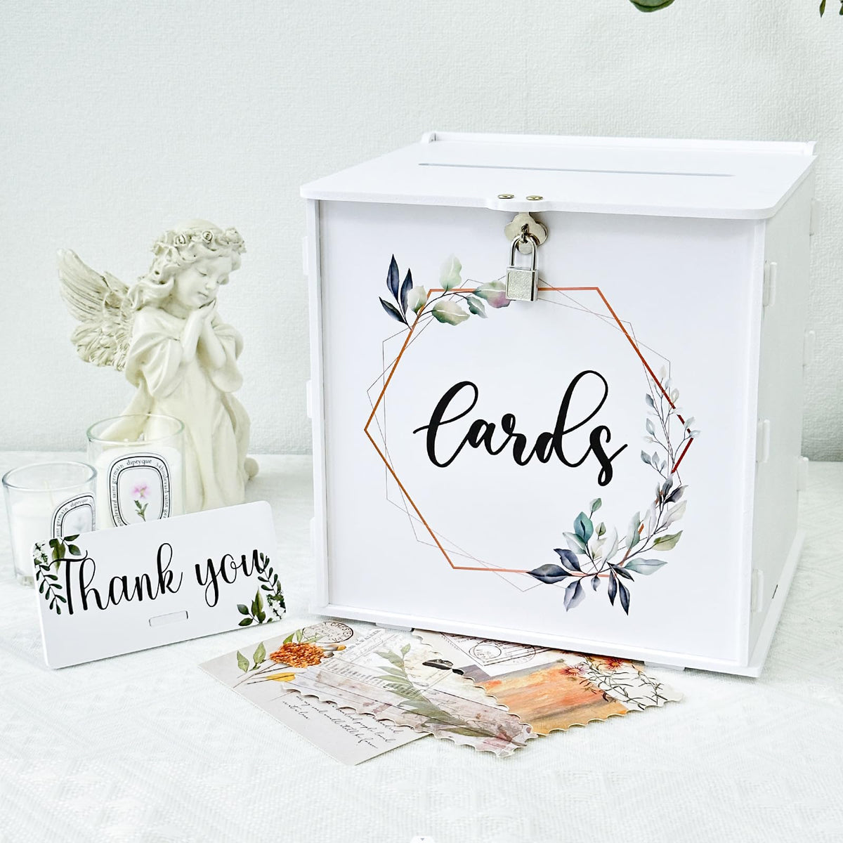 White Wedding Card Box with Lock, PVC Envelope Money Card Box for Wedding