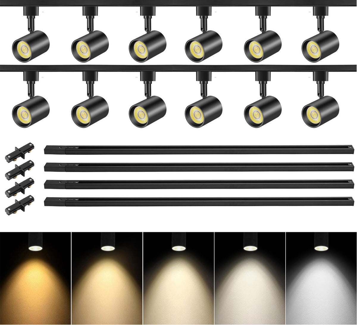 LED Track Lighting Kit with 13FT Rails, 10W Black