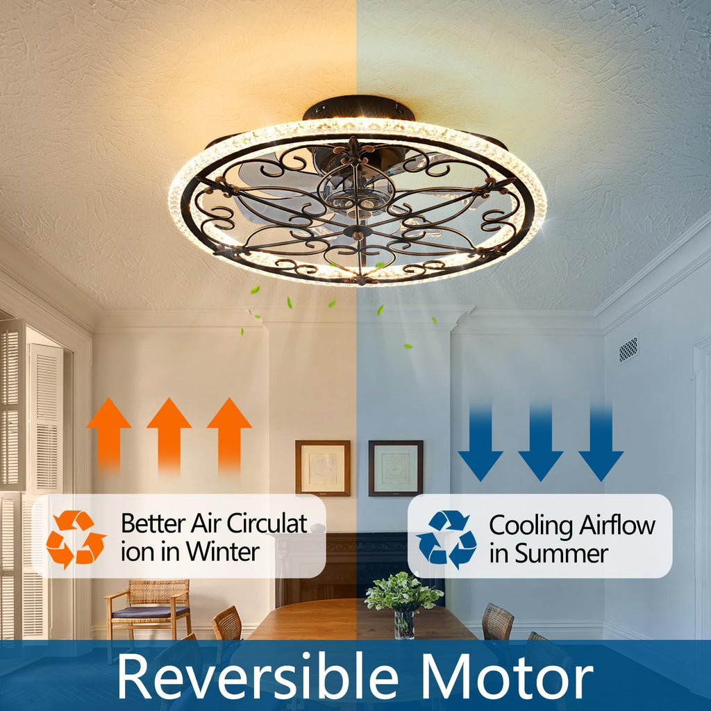 Caged Ceiling Fan with Light & Remote