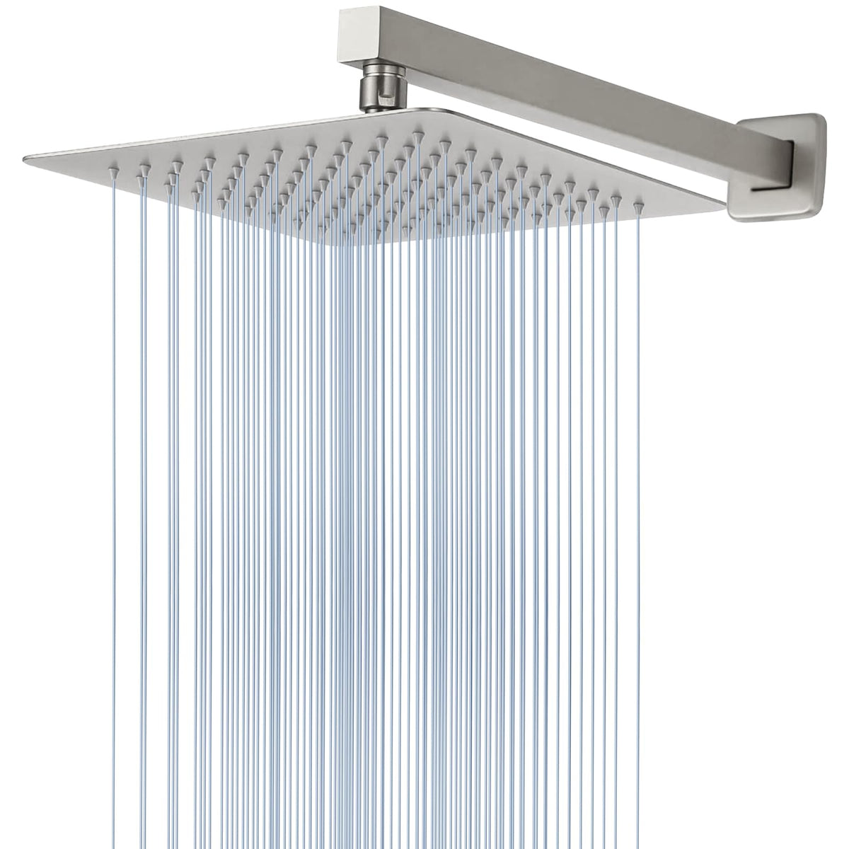 All Metal Shower Head with Extension Arm, Stainless Steel Waterfall Rainfall Showerheads, High Flow Bathroom Square