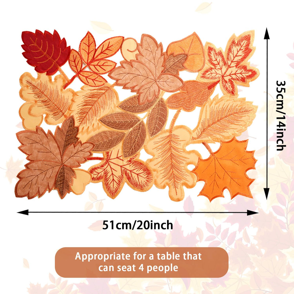 Fall Placemats Set of 4 14x20 Inch Autumn Maple Leaf Embroidered Mat