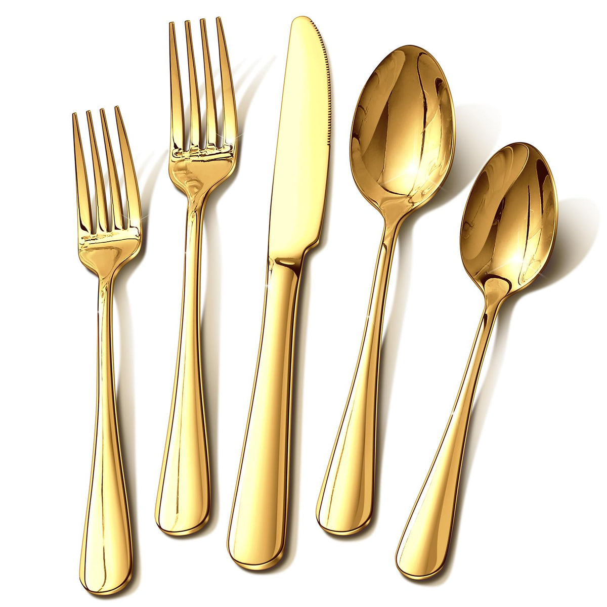Gold Silverware Set, 30 Piece Flatware Set for 6, Mirror Polished Food-Grade Stainless Steel Cutlery Utensil Set