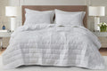 George 3-Piece Jacquard Quilt Set, White Textured Woven Lightweight Rectangle Quilted Bedspread for All