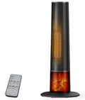 Tower Heater for Indoor Use - 25" Portable Space Heater with 3D Flame, Remote, Adjustable Thermostat, 2 Heat Modes
