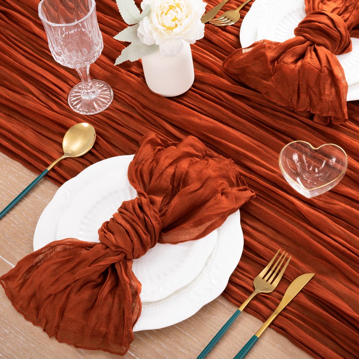 Fall Table Runner Terracotta Thanksgiving Cheesecloth Table Runner, 6 Pack