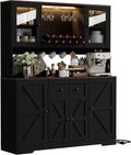 68" Tall Kitchen Pantry Storage Cabinet with Charging Station, 55" Wide Kitchen Hutch Cabinet with Large Countertop