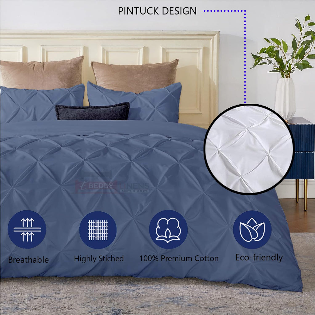 Luxury Soft Egyptian Cotton Alaskan King 132x120 Size 3-Pieces Pinch Pleated Pintuck Duvet Cover Zipper Closure &