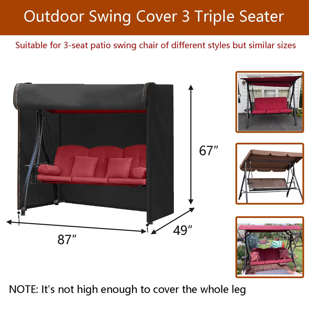 Outdoor Swing Cover 3 Seater, 87'' (L) x 49''(W) x 67''(H), Black