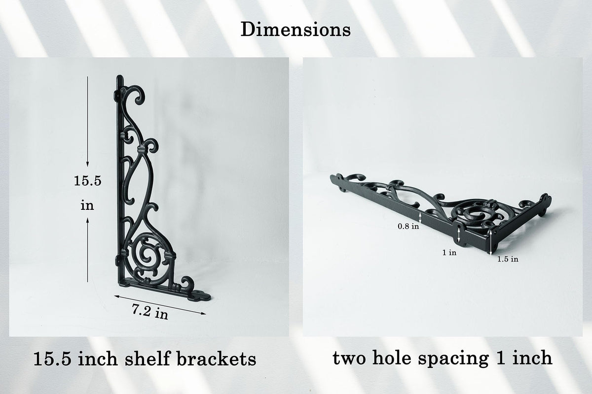 15.5'' Decorative Shelf Brackets,2 Pack Cast Iron Shelf Supply,15.5 x 7.2 Inch Antique Black Corbel,Screws Anchors