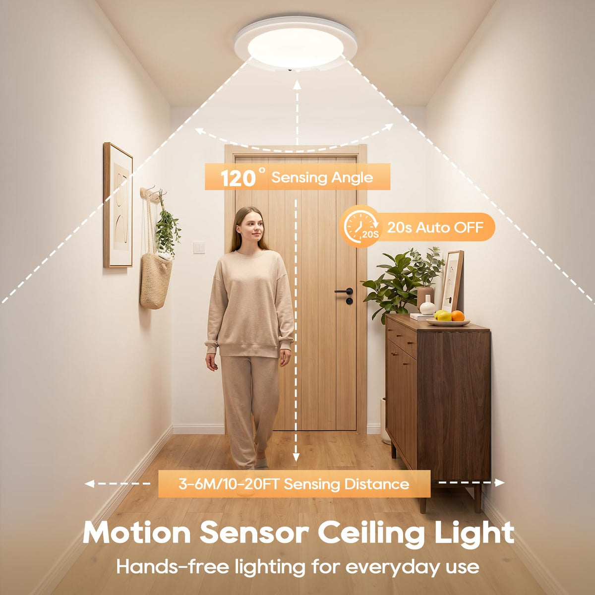 Rechargeable Motion Sensor Ceiling Light, 6 Color Battery Operated Ceiling Lights with Remote, Magnetic Wireless