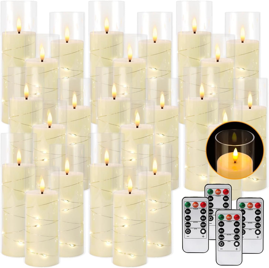 24 Pack Flameless Candles with Embedded Star String Fairy Lights, Battery Operated Candles, LED Candle, Fake Candles